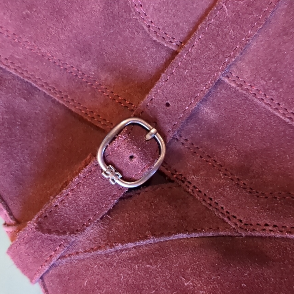 Sam Edelman Simona Boots Burgundy Suede Block Heel - Picture 2 of 13